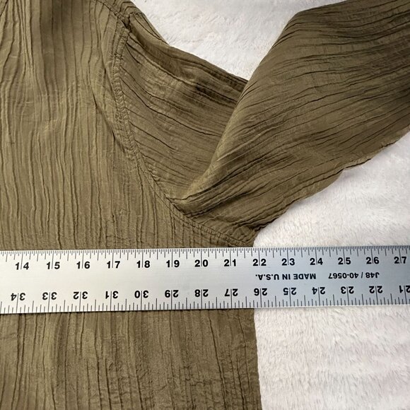 Citron Santa Monica Olive Textured Silk Cotton Blouse Jacket 0X Mandarin Collar - Picture 7 of 8